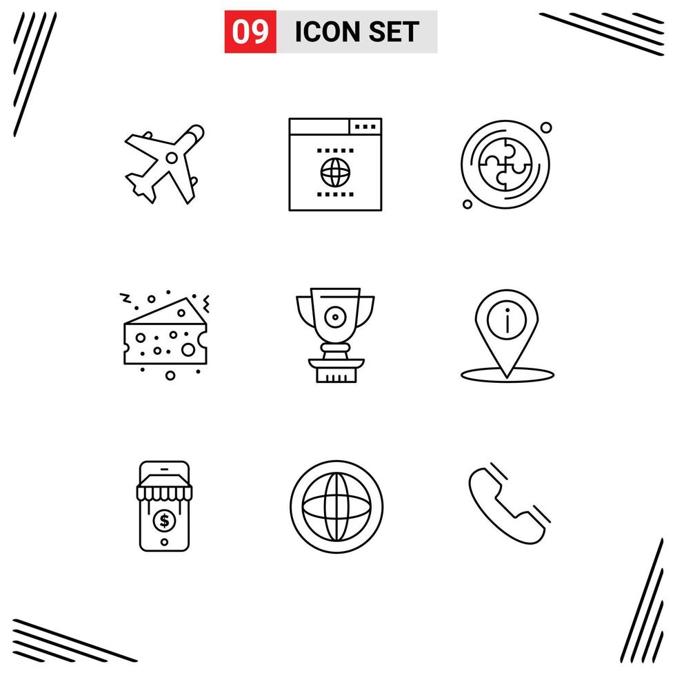 Universal Icon Symbols Group of 9 Modern Outlines of achievement award education trophy fat Editable Vector Design Elements