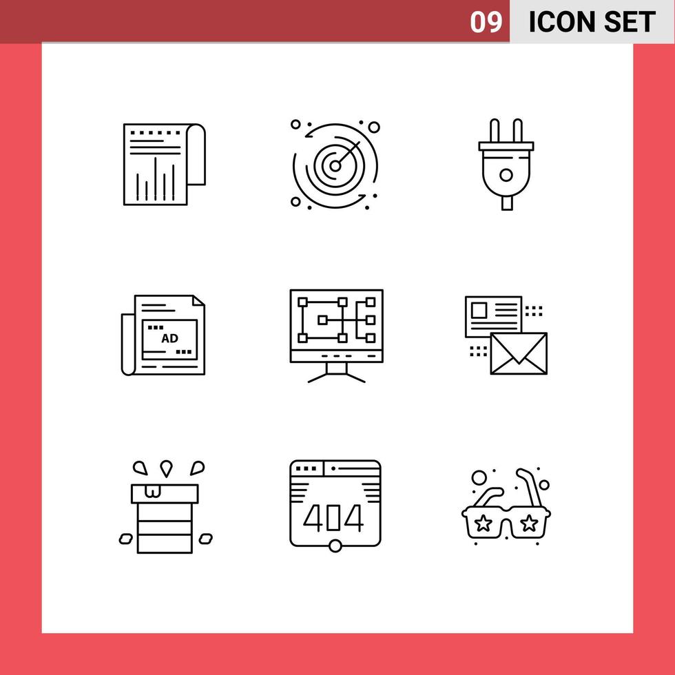 Set of 9 Modern UI Icons Symbols Signs for repair computer plug headline ad Editable Vector Design Elements