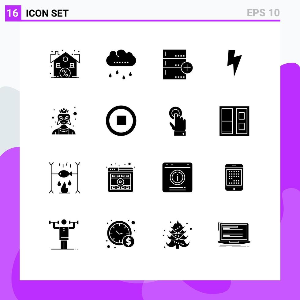 16 Universal Solid Glyphs Set for Web and Mobile Applications avatar ui add basic database Editable Vector Design Elements