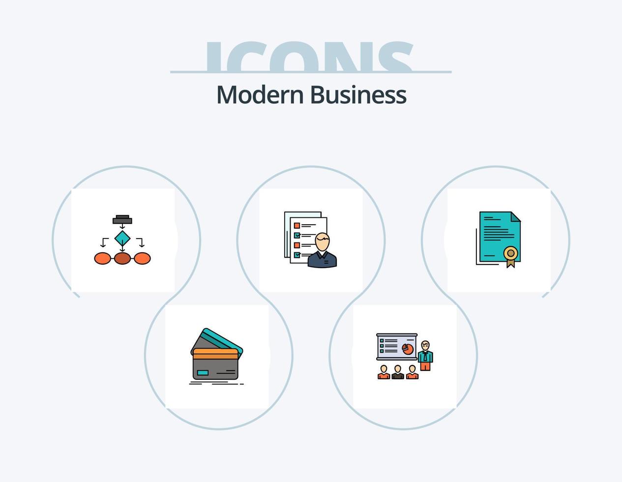 Modern Business Line Filled Icon Pack 5 Icon Design. office. desk. graph. computer. workplace vector