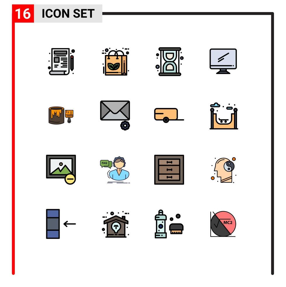 Pictogram Set of 16 Simple Flat Color Filled Lines of brush imac recycle device computer Editable Creative Vector Design Elements