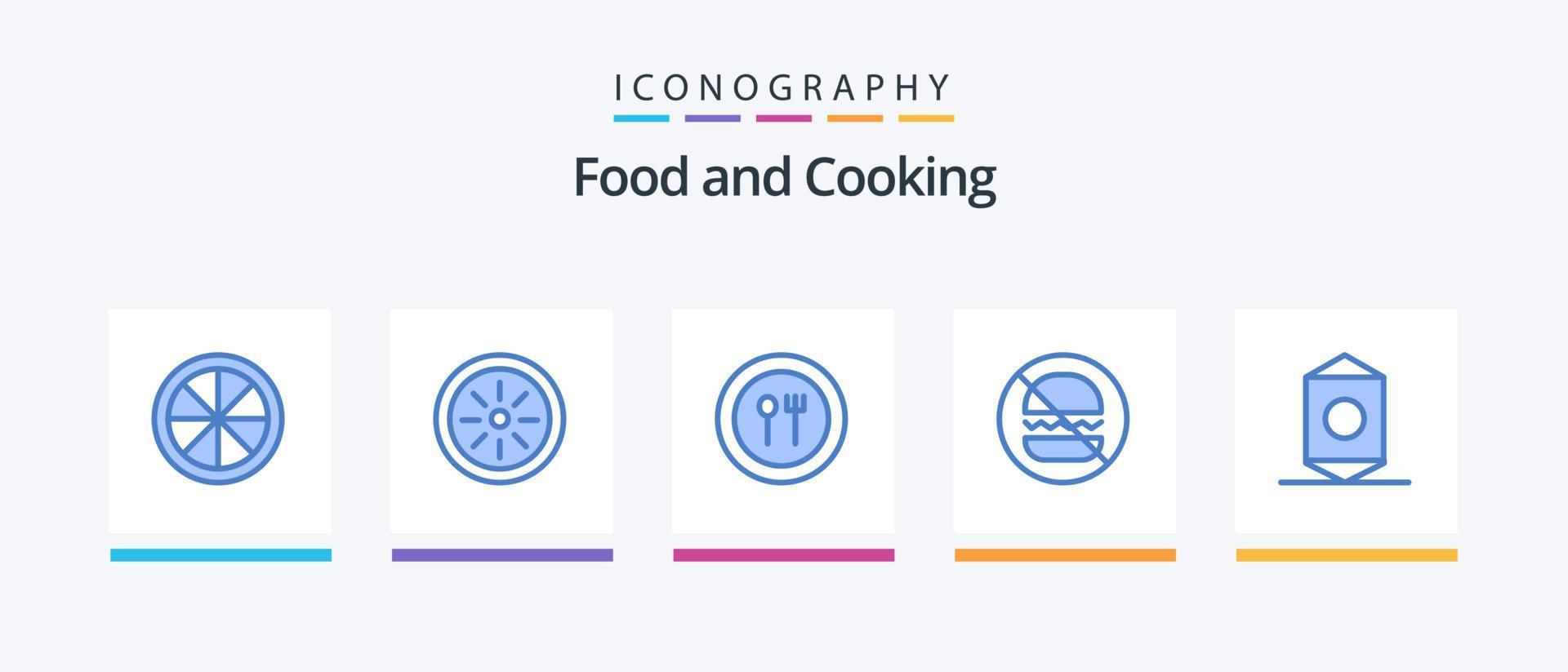 Paquete de 5 iconos de comida azul que incluye envoltorio. alimento. cuchillo. dulce. alimento. diseño de iconos creativos vector