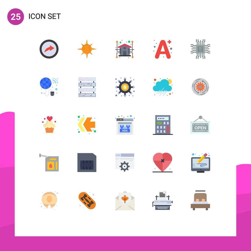 Flat Color Pack of 25 Universal Symbols of technology cpu house book education Editable Vector Design Elements