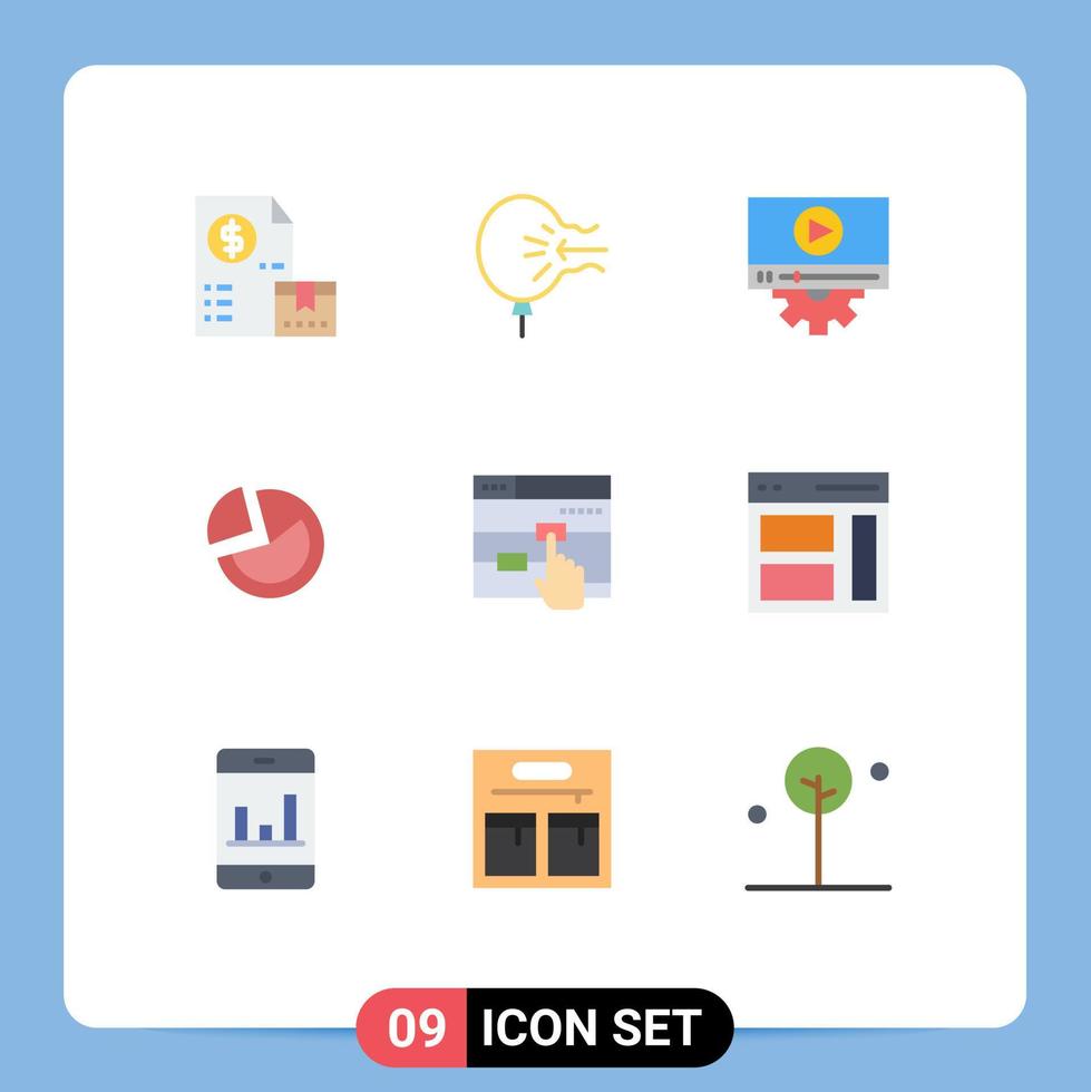 Set of 9 Modern UI Icons Symbols Signs for business statistic relief pie chart setting Editable Vector Design Elements