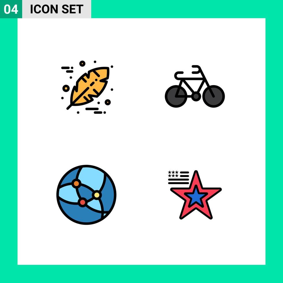 4 User Interface Filledline Flat Color Pack of modern Signs and Symbols of autumn star bicycle internet flag Editable Vector Design Elements