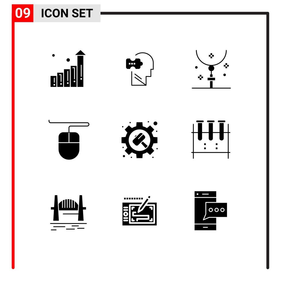 9 concepto de glifo sólido para sitios web móviles y configuraciones de aplicaciones martillan elementos de diseño vectorial editables de hardware de engranajes de Pascua vector