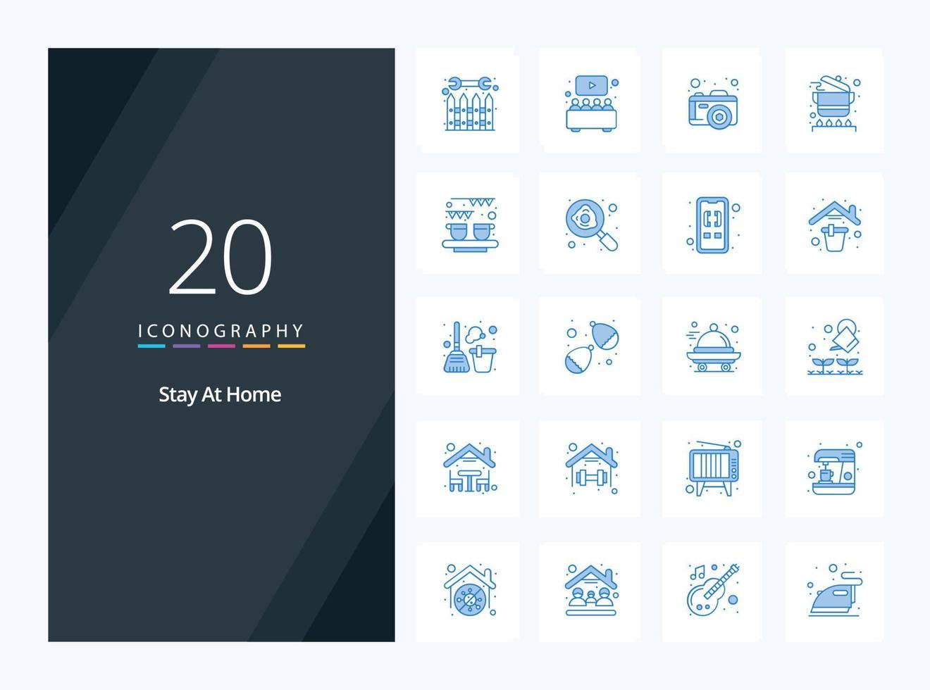 20 Stay At Home Blue Color icon for presentation vector