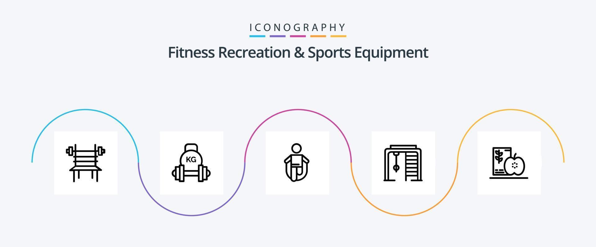 Fitness Recreation And Sports Equipment Line 5 Icon Pack Including sport. athletic. kettlebell. skipping. jumping vector