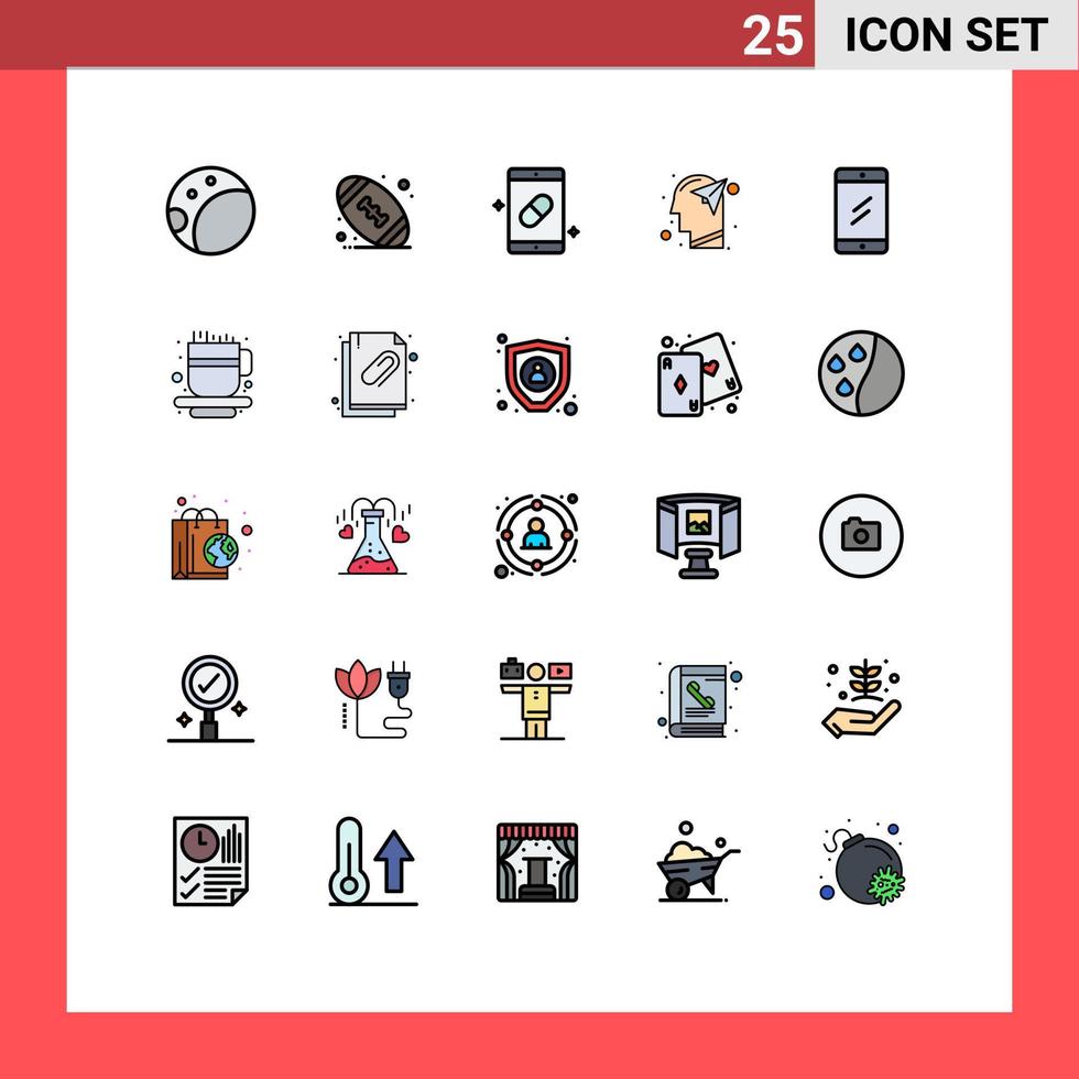 25 Universal Filled line Flat Colors Set for Web and Mobile Applications education mobile medicine paper imagination Editable Vector Design Elements
