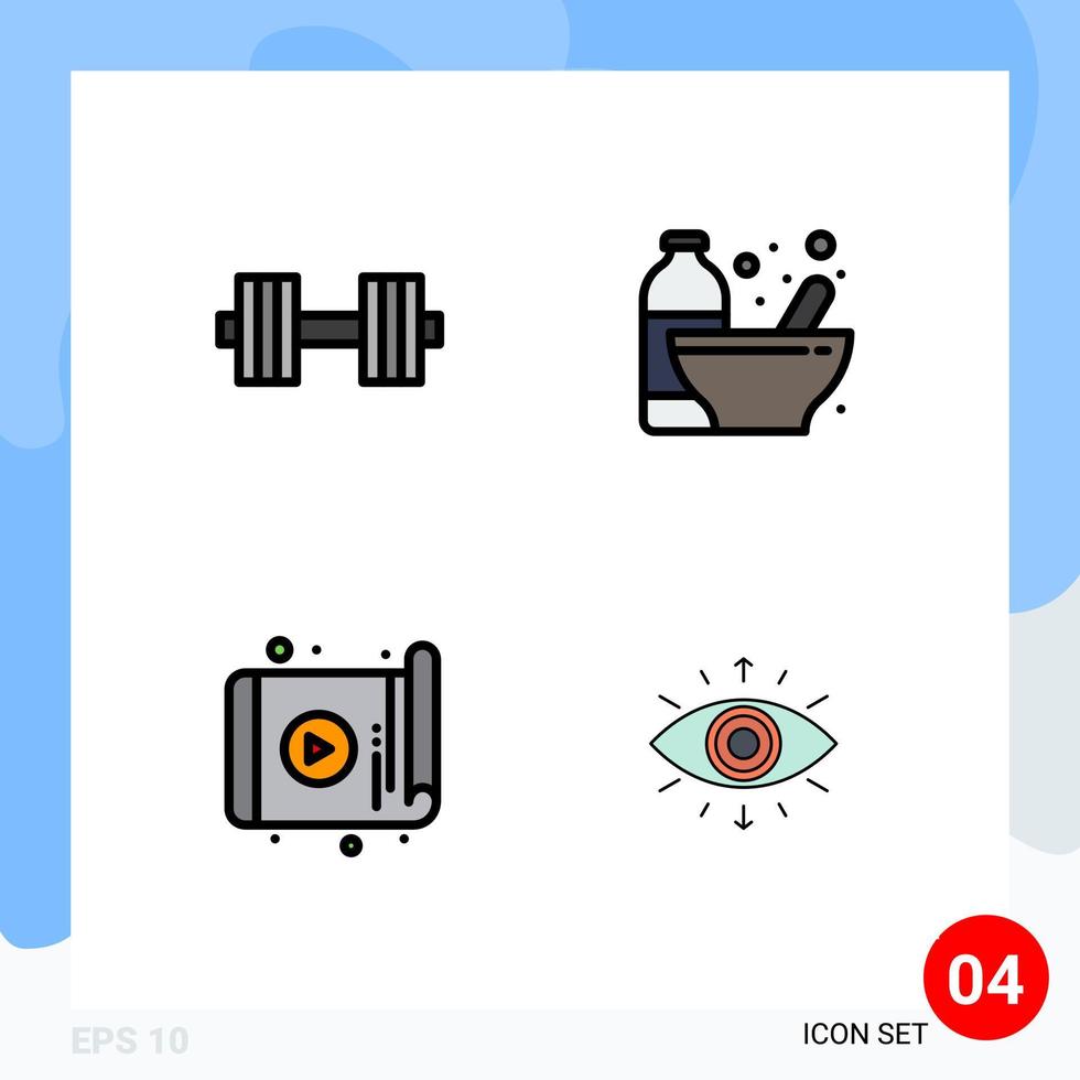 4 Filledline Flat Color concept for Websites Mobile and Apps dumbbell app weight diet technology Editable Vector Design Elements