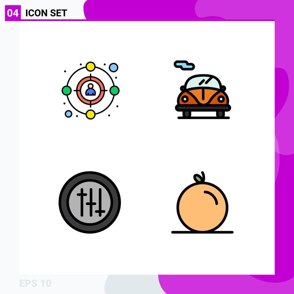 Mobile Interface Filledline Flat Color Set of 4 Pictograms of audience fruit automobile options pulp Editable Vector Design Elements