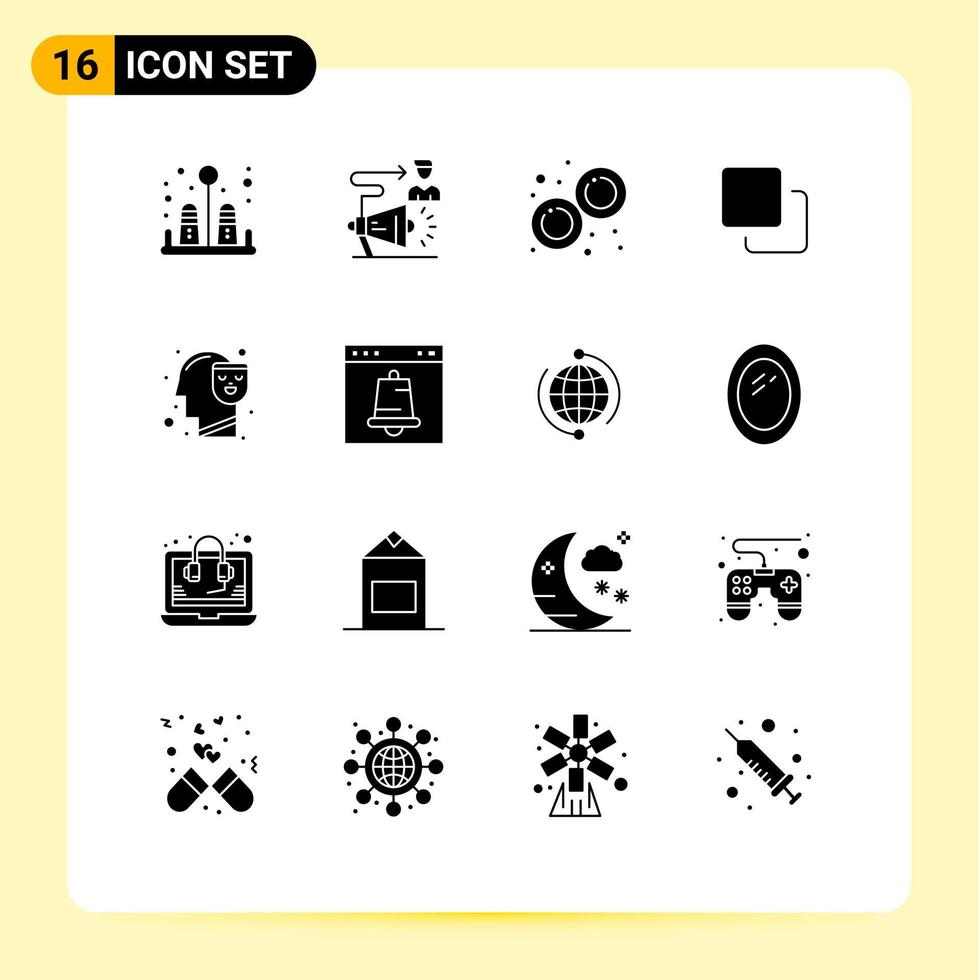 Editable Vector Line Pack of 16 Simple Solid Glyphs of mind stack biology quadruple four Editable Vector Design Elements