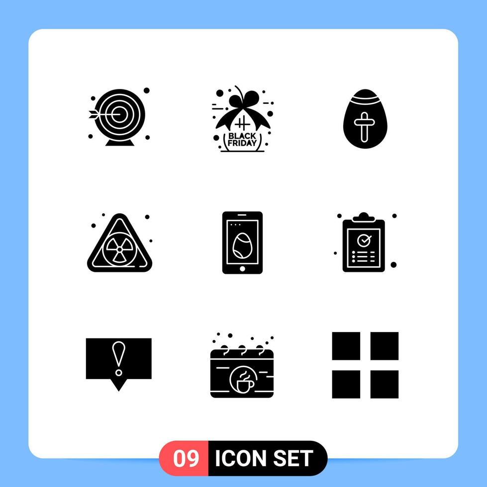 Solid Glyph Pack of 9 Universal Symbols of clipboard cell holiday easter waste Editable Vector Design Elements
