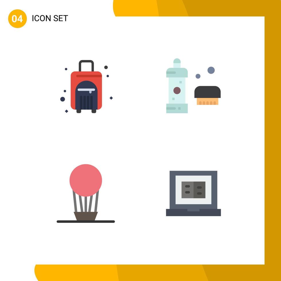 conjunto de 4 paquetes de iconos planos comerciales para bolsa de viaje aéreo limpieza de bolsas elementos de diseño vectorial editables en caliente vector