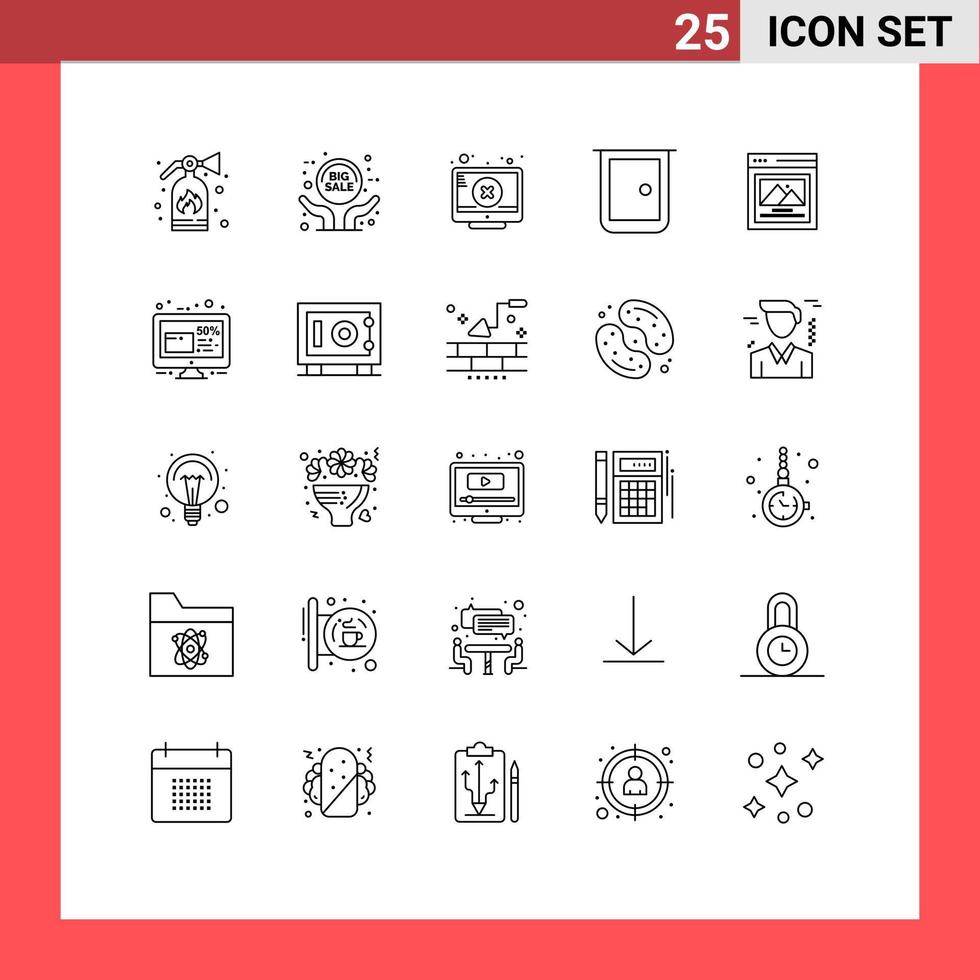 Set of 25 Modern UI Icons Symbols Signs for custom image home gate close home door Editable Vector Design Elements