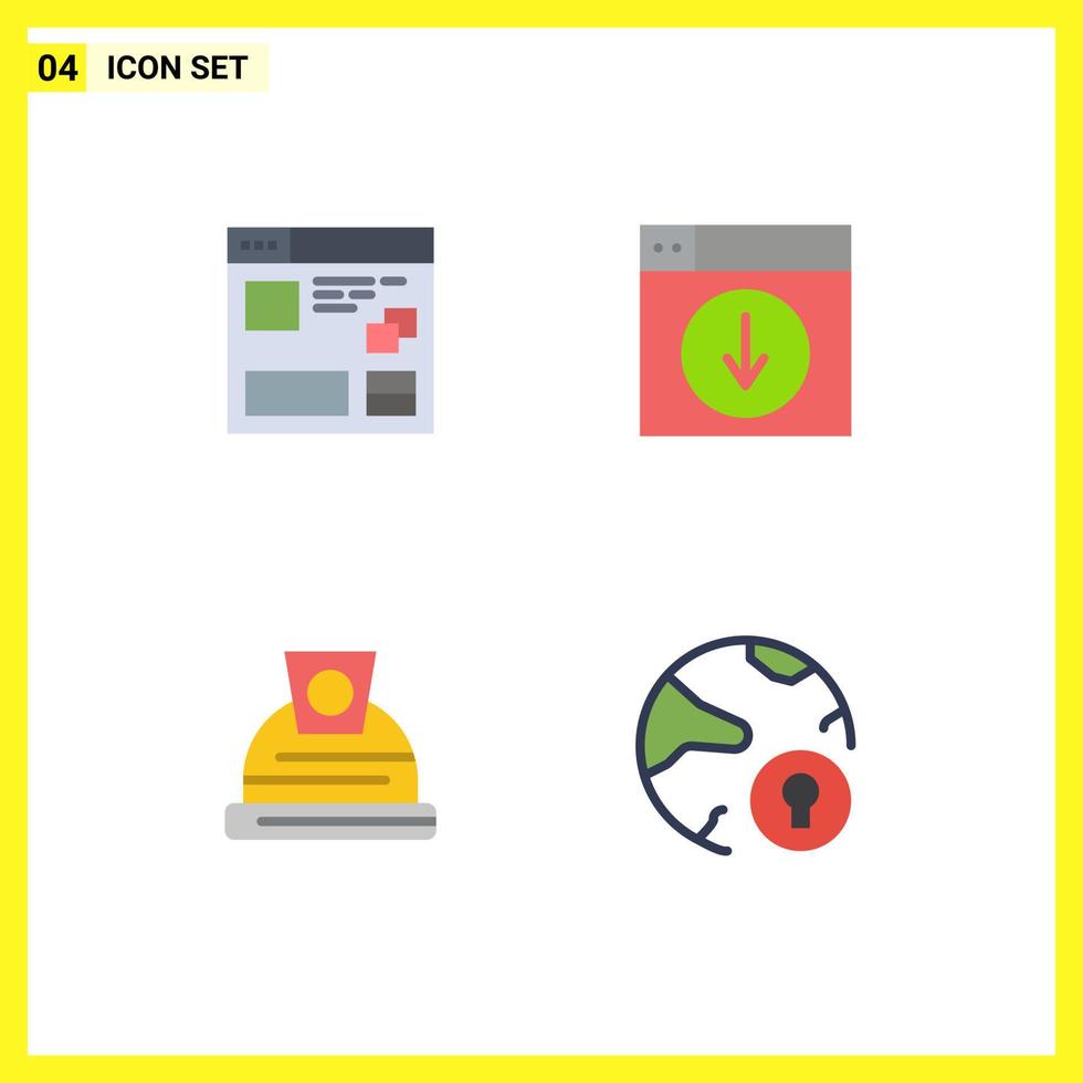 User Interface Pack of 4 Basic Flat Icons of browser application web design construction Editable Vector Design Elements