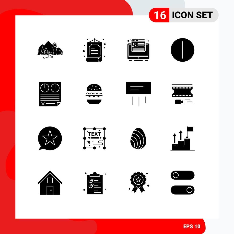 Solid Glyph Pack of 16 Universal Symbols of page contract conversion tumbler on Editable Vector Design Elements