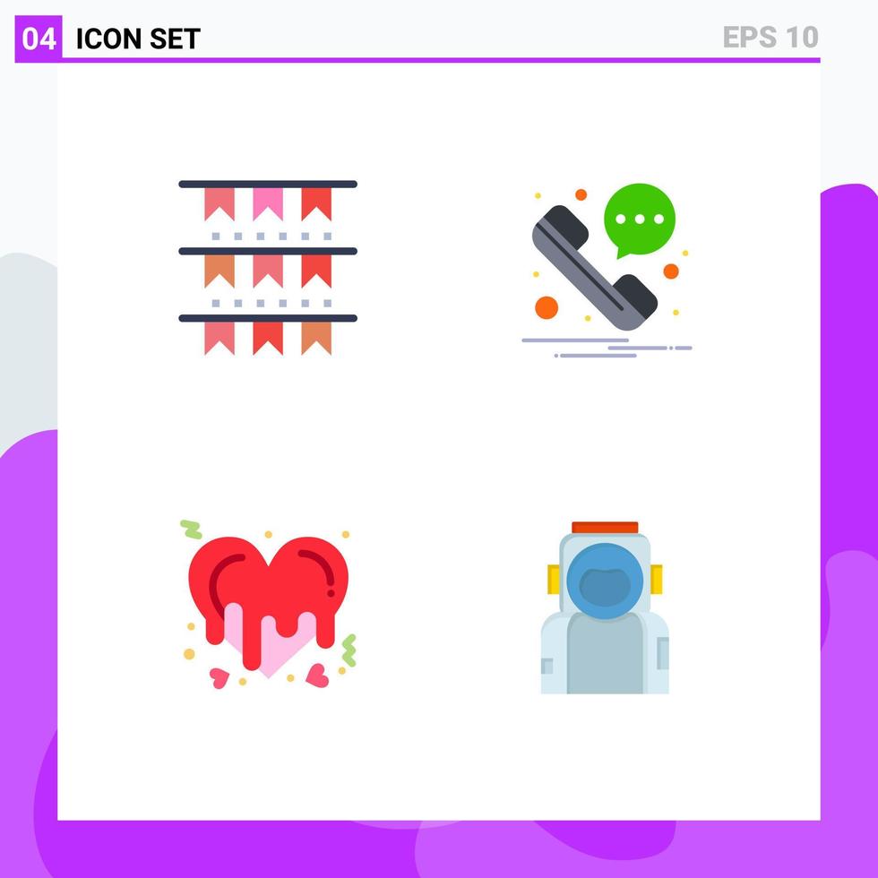 Pack of 4 creative Flat Icons of american love party sms astronaut Editable Vector Design Elements