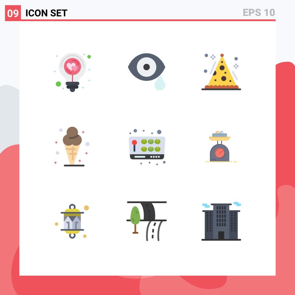 Mobile Interface Flat Color Set of 9 Pictograms of ice cone science beach holiday Editable Vector Design Elements