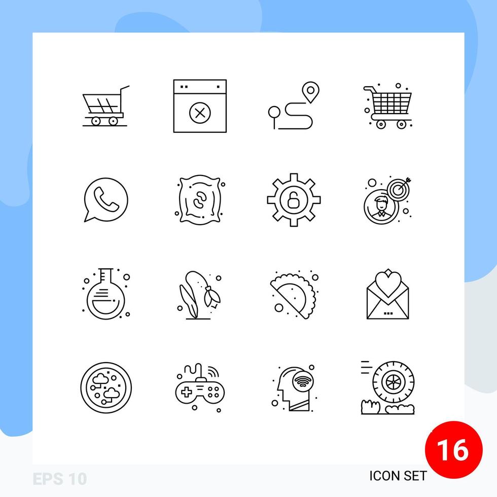 Mobile Interface Outline Set of 16 Pictograms of chat cart ui supermarket pin Editable Vector Design Elements