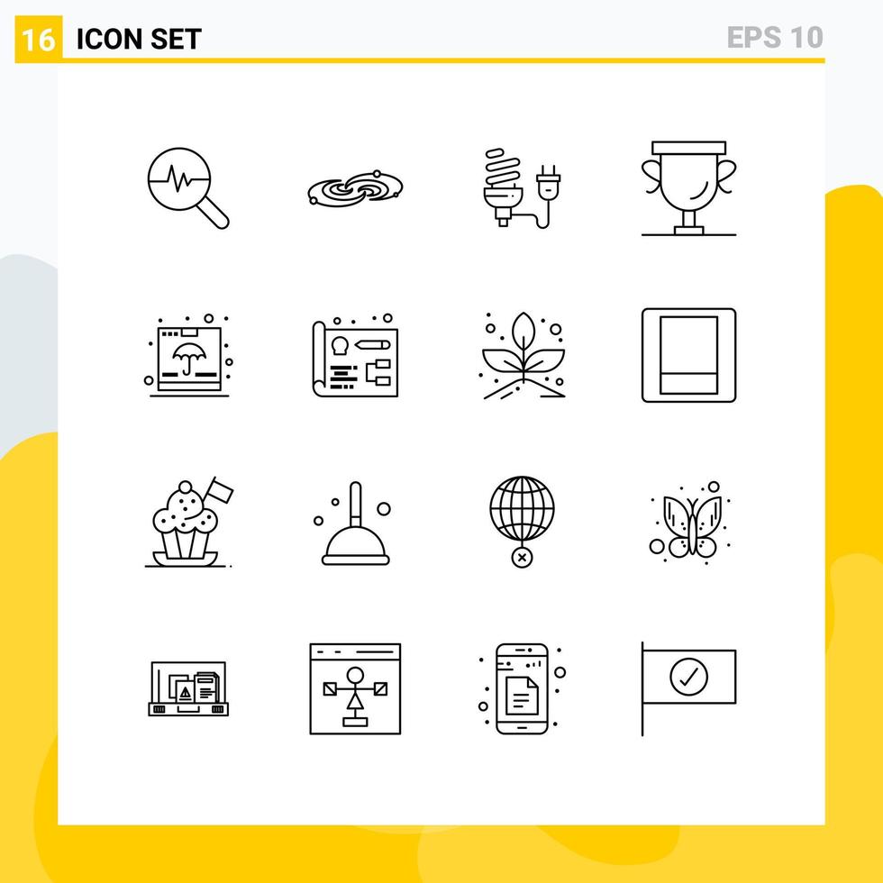 16 Thematic Vector Outlines and Editable Symbols of prize achievements universe plug energy Editable Vector Design Elements