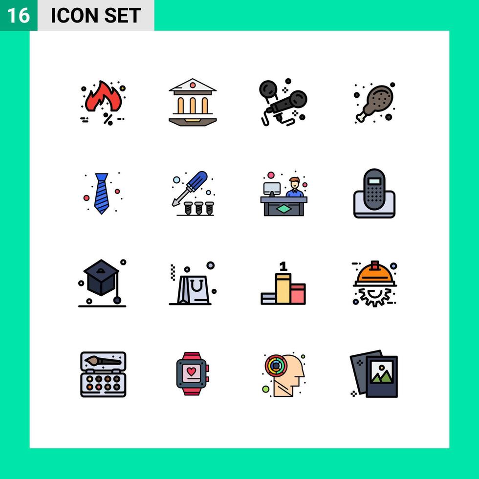 Pictogram Set of 16 Simple Flat Color Filled Lines of office supermarket education food singing Editable Creative Vector Design Elements