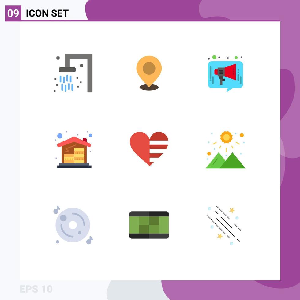 Pictogram Set of 9 Simple Flat Colors of home mortgage social place media advertising Editable Vector Design Elements