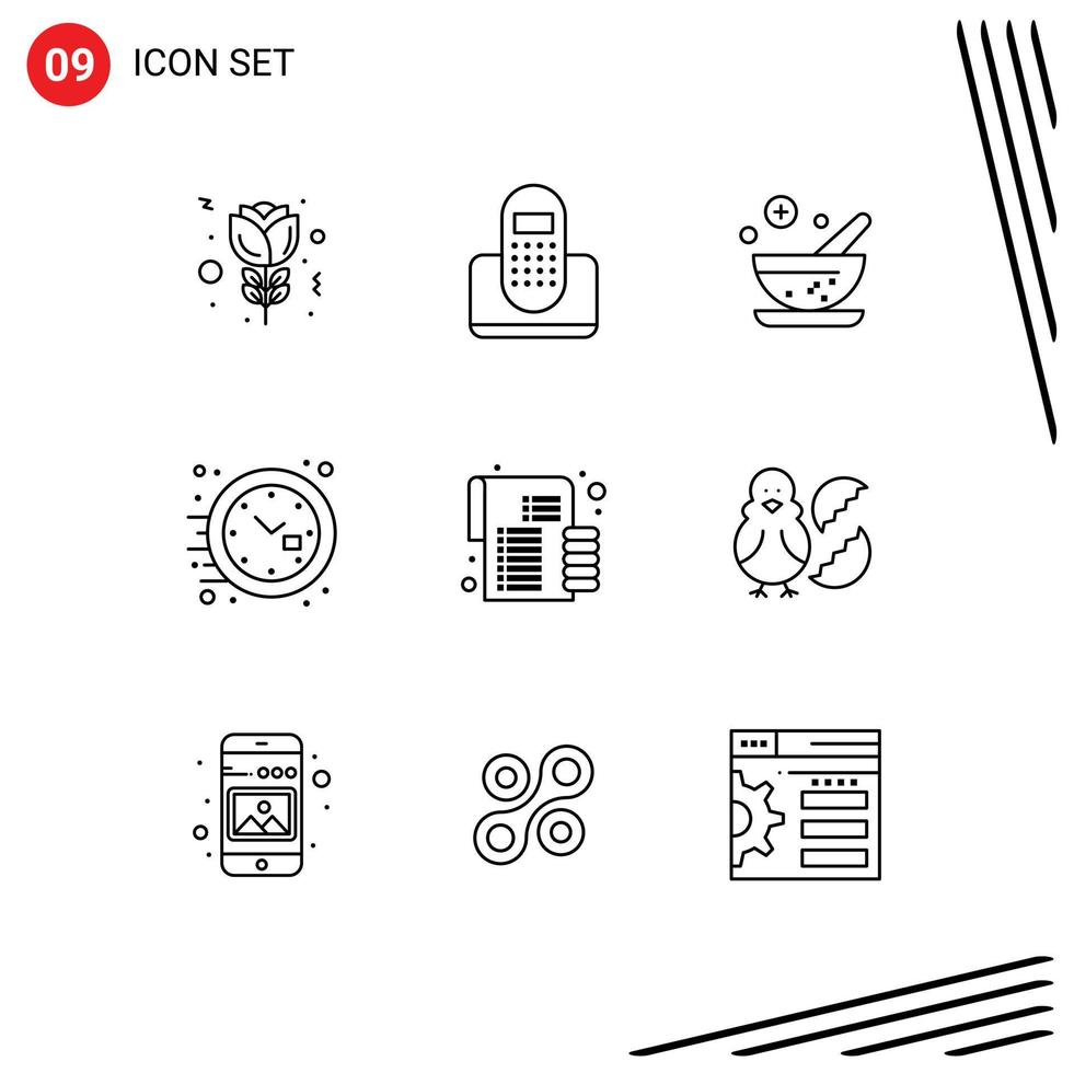 Universal Icon Symbols Group of 9 Modern Outlines of investment budget healthcare watch office Editable Vector Design Elements
