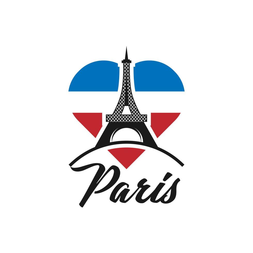 Symbol Paris. Fashion print for female wear. Template for t shirt, apparel, card, poster. Eiffel Tower and heart as symbol of love. Design element. Vector illustration