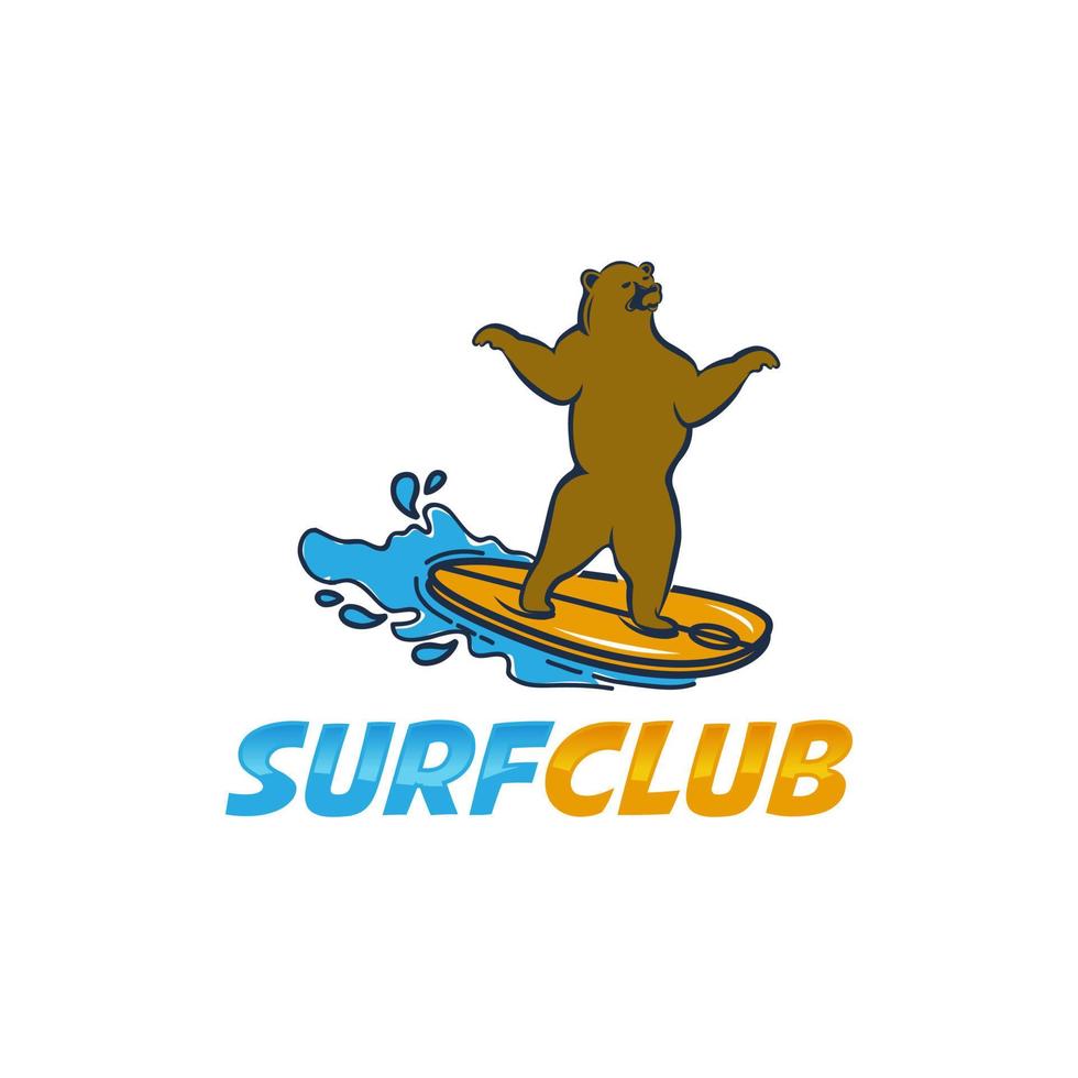 diseño de moda de impresión de ropa de camiseta de oso de surf, camiseta gráfica, ilustración vectorial de oso en tabla de surf, arte inspirado en el surf, club de surf vector