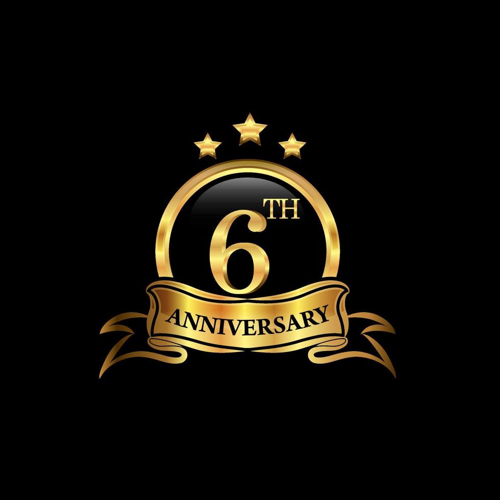 6 year anniversary celebration. Anniversary classic elegance golden color isolated on black background, vector design for celebration, invitation card, and greeting card