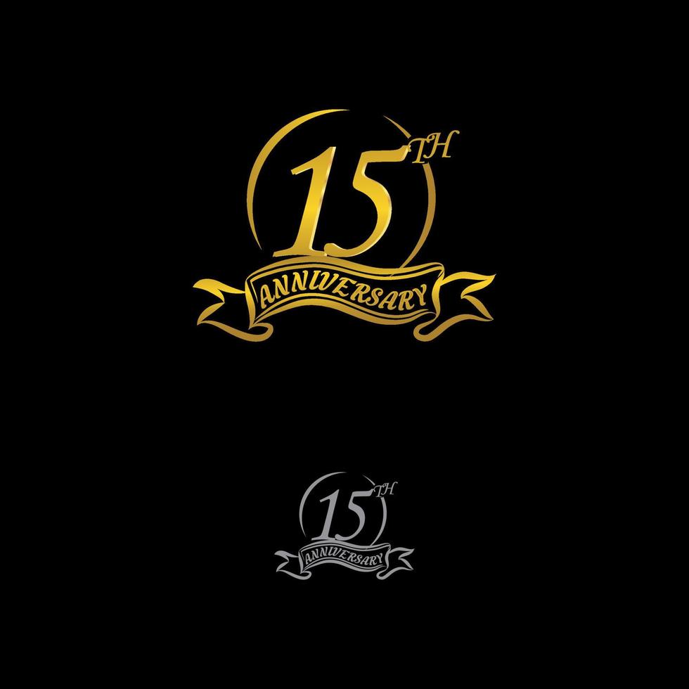 Anniversary vector unusual label. fifteen year symbol. Birthday abstract logo. 15th jubilee