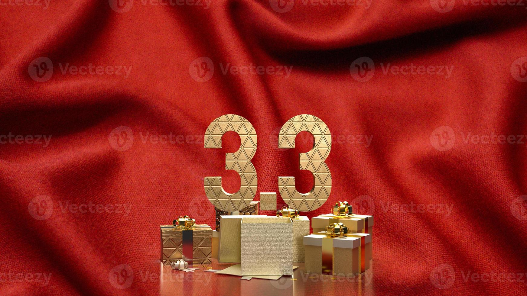 The 3.3 and gold gift box on red silk  for marketing  or sale  promotion 3d rendering photo