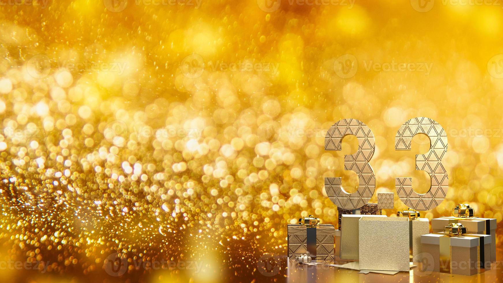 The 3.3 and gold gift box on bokeh  for marketing  or sale  promotion 3d rendering photo