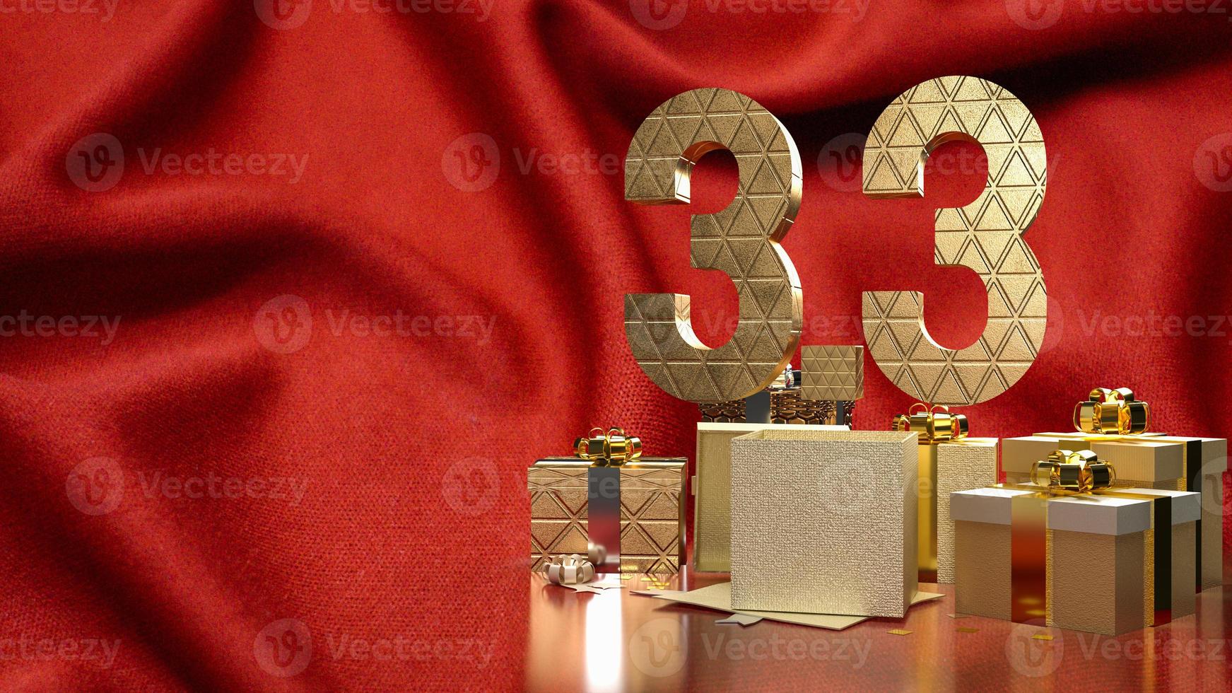 The 3.3 and gold gift box on red silk  for marketing  or sale  promotion 3d rendering photo