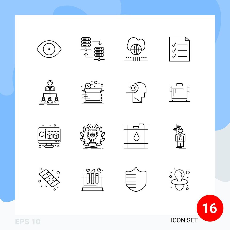 Set of 16 Vector Outlines on Grid for organization team world todo document Editable Vector Design Elements