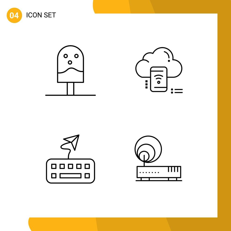 conjunto de línea de interfaz móvil de 4 pictogramas y adjuntar elementos de diseño de vector editables de tipo nube de cocina