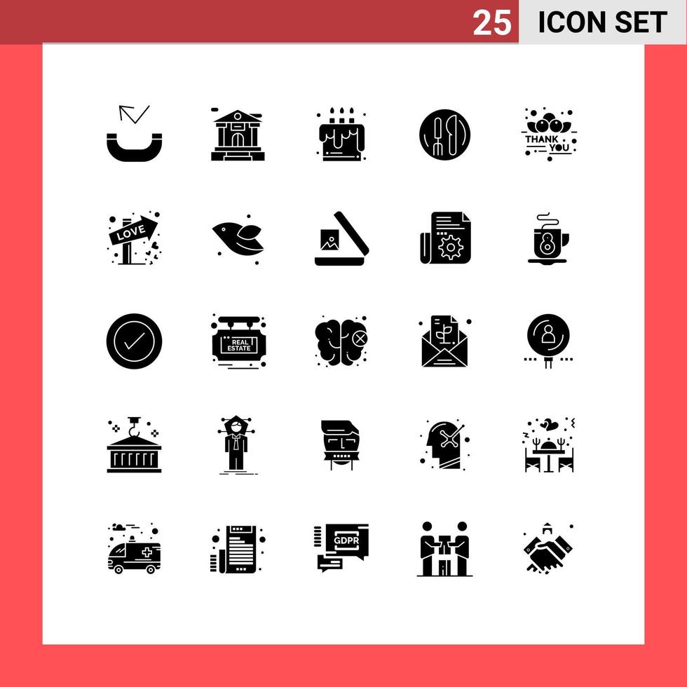 Mobile Interface Solid Glyph Set of 25 Pictograms of thanksgiving gratitude food cherry kneef Editable Vector Design Elements