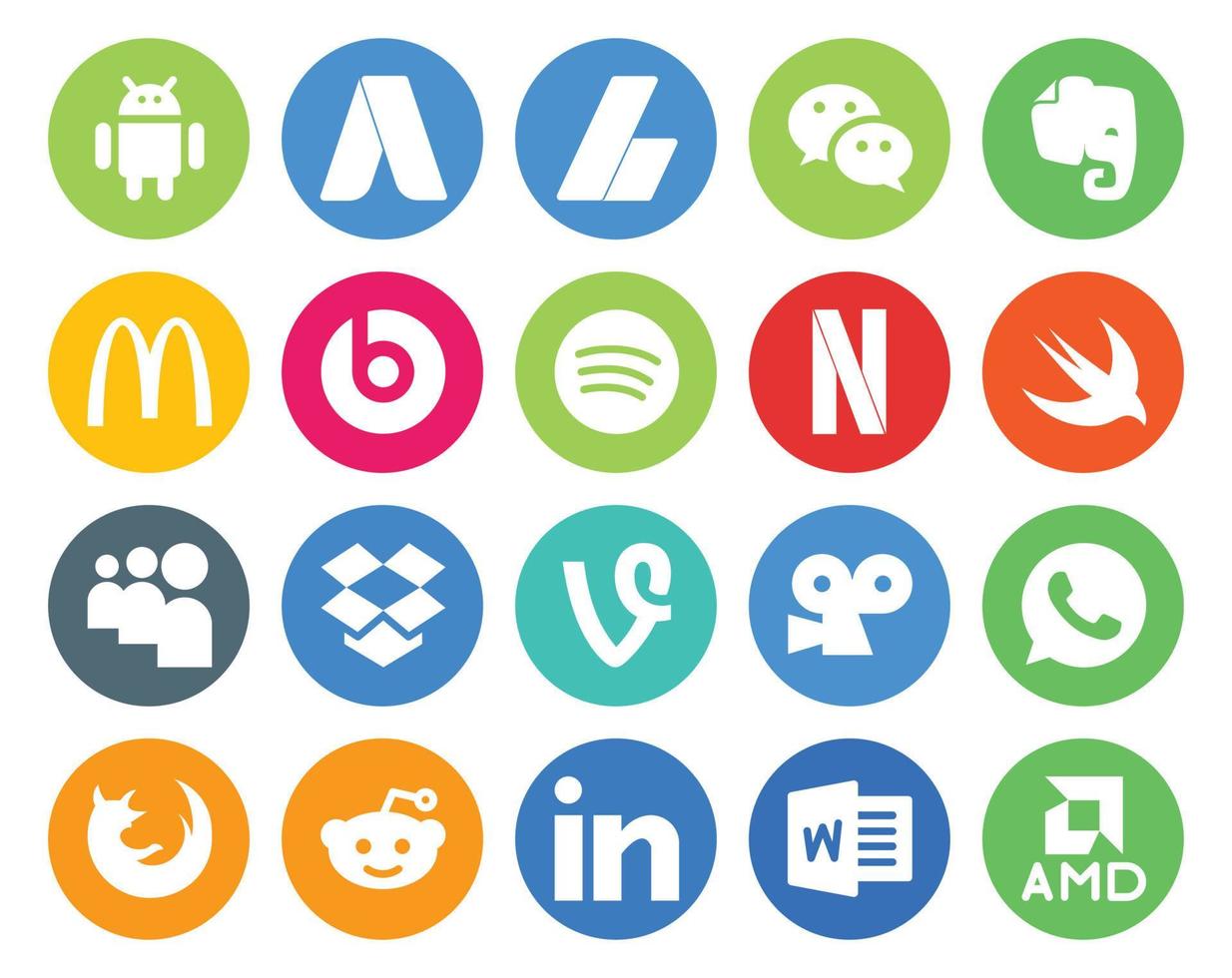 20 Social Media Icon Pack Including firefox viddler beats pill vine myspace vector