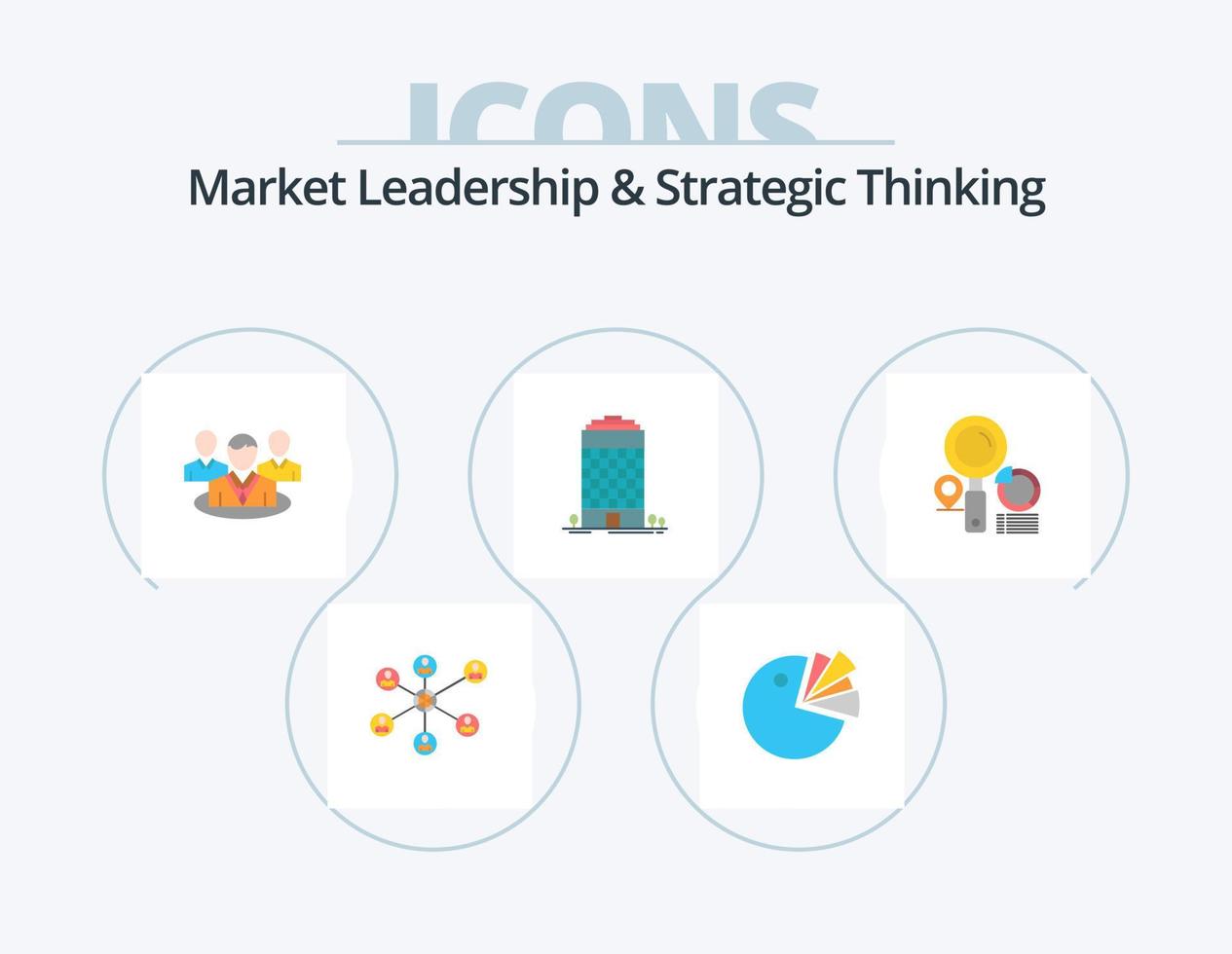 Market Leadership And Strategic Thinking Flat Icon Pack 5 Icon Design. location. space. group. tower. building vector