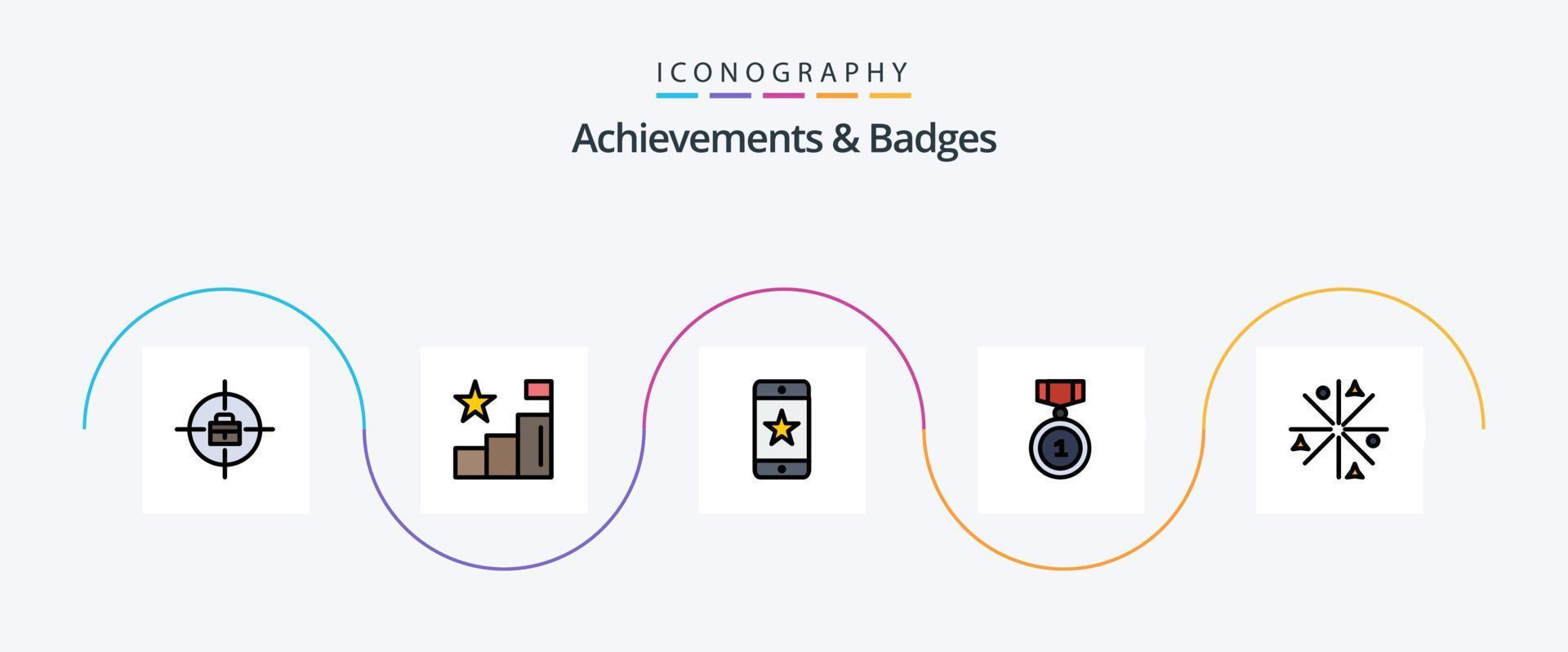 Achievements and Badges Line Filled Flat 5 Icon Pack Including stars. achievement. award. position. badges vector