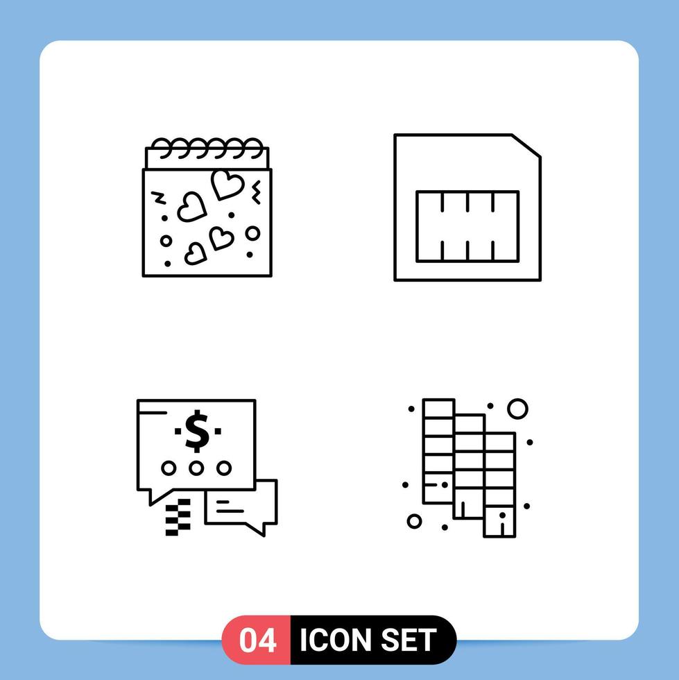 4 Thematic Vector Filledline Flat Colors and Editable Symbols of calendar dollar romance sim design Editable Vector Design Elements