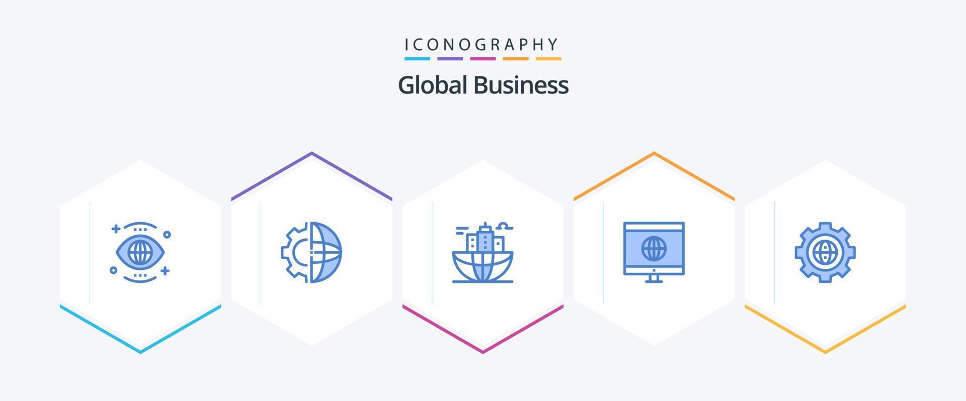 Global Business 25 Blue icon pack including learning. computer. processing. headquarter. city vector