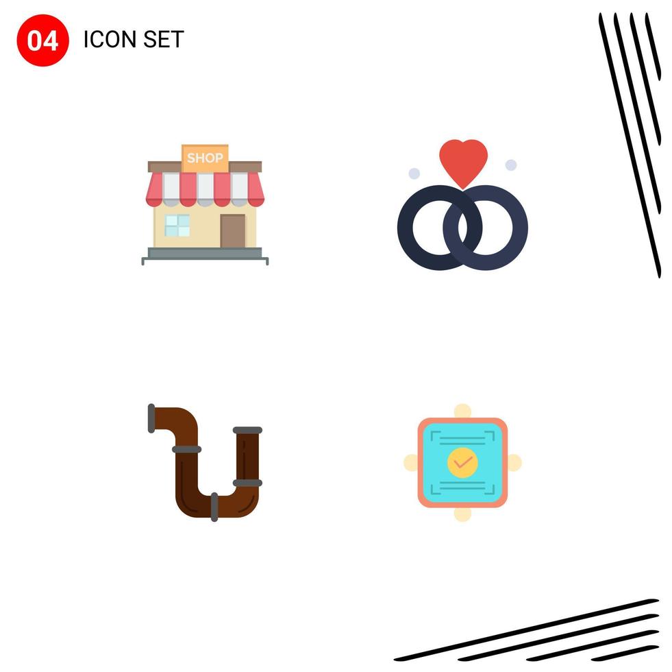 Universal Icon Symbols Group of 4 Modern Flat Icons of shop pipe store rings repair Editable Vector Design Elements