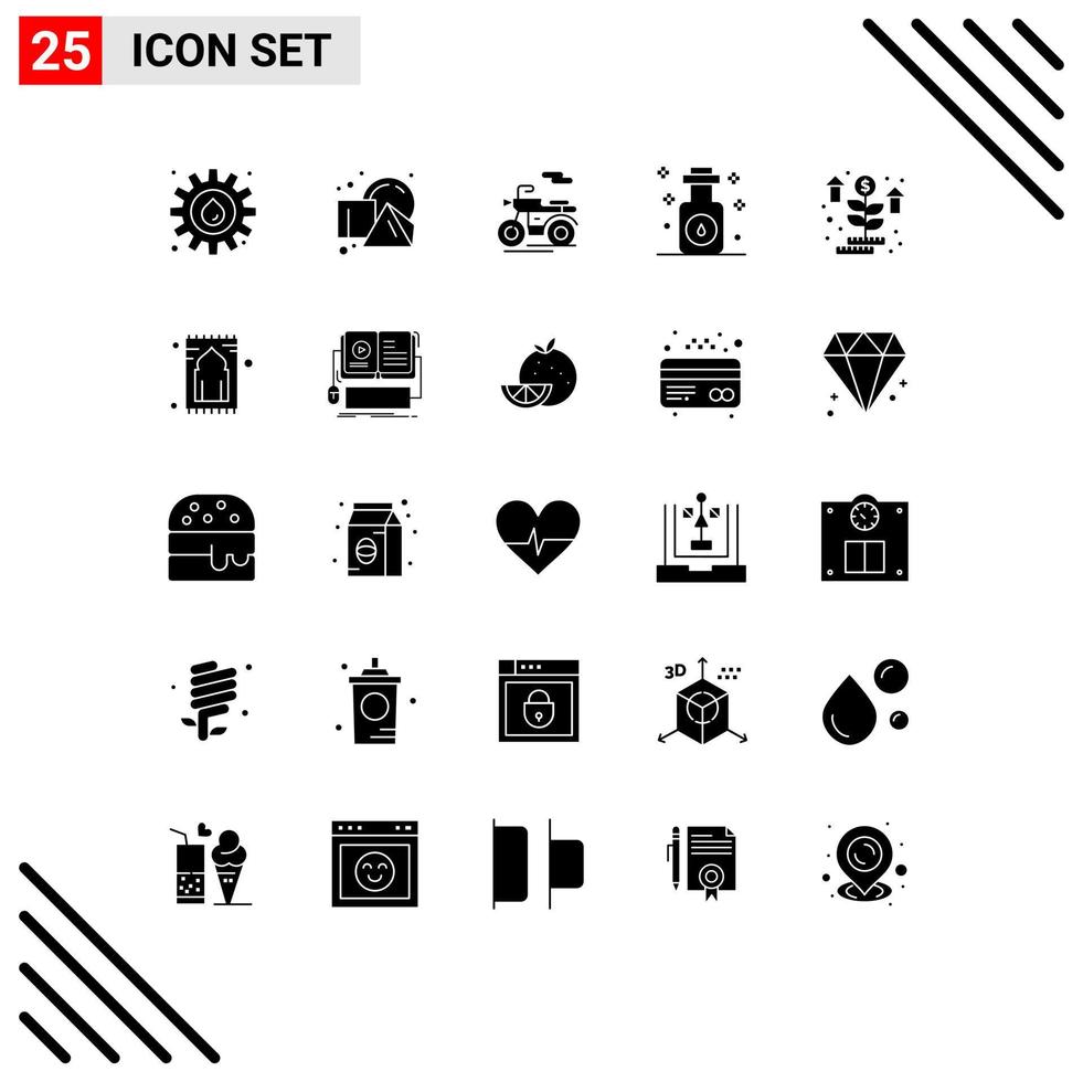 Pack of 25 Modern Solid Glyphs Signs and Symbols for Web Print Media such as startup grow motor spa massage Editable Vector Design Elements