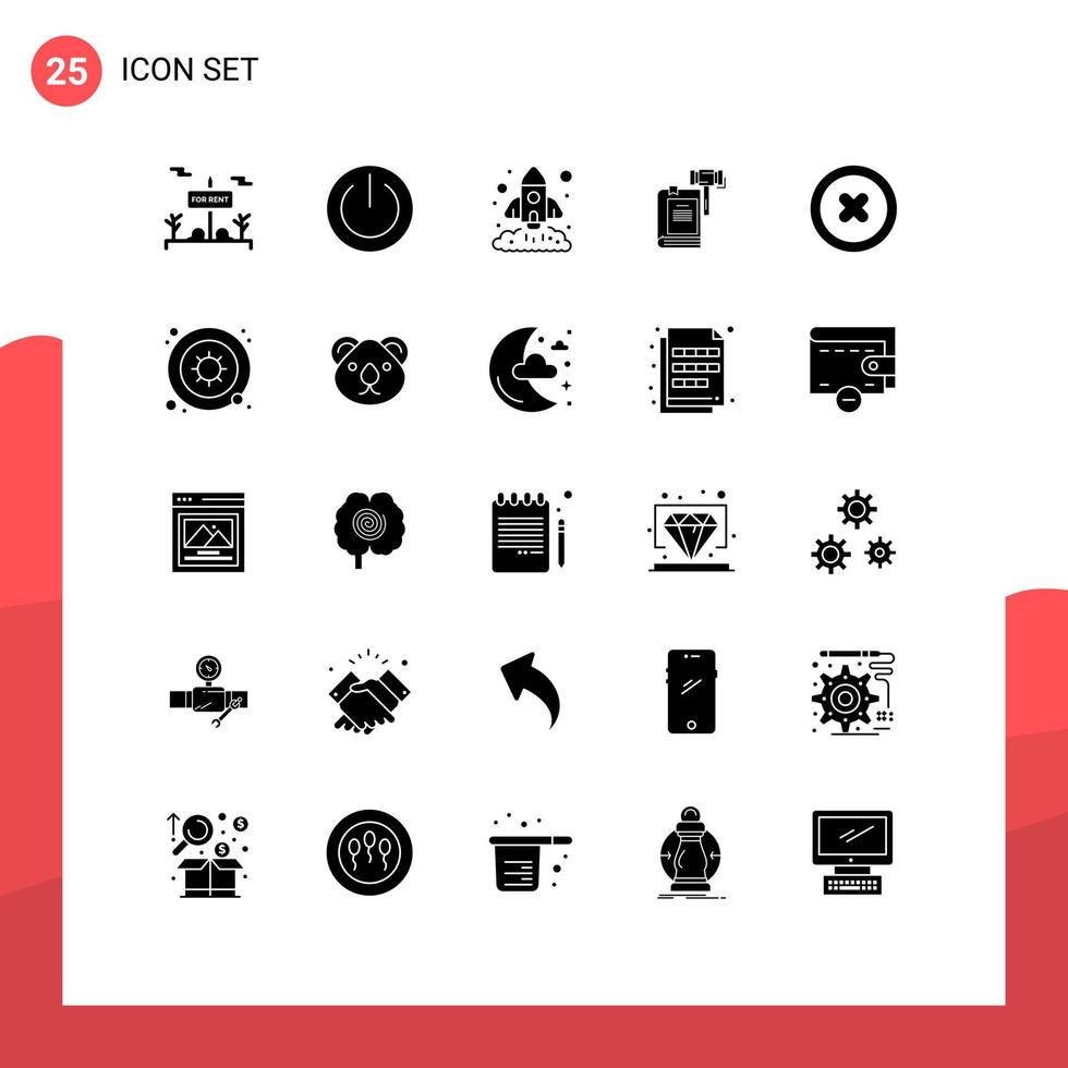 25 Universal Solid Glyphs Set for Web and Mobile Applications court action ui law rocket Editable Vector Design Elements