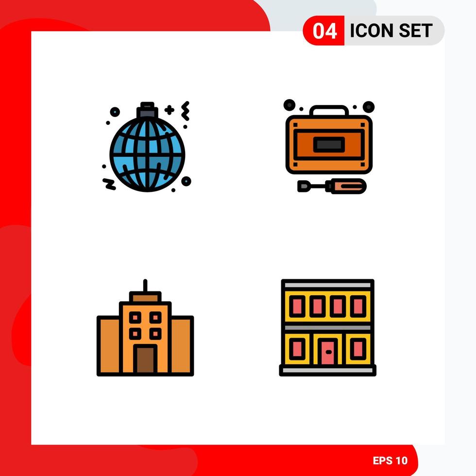 Set of 4 Modern UI Icons Symbols Signs for globe building lamp recuperation office Editable Vector Design Elements