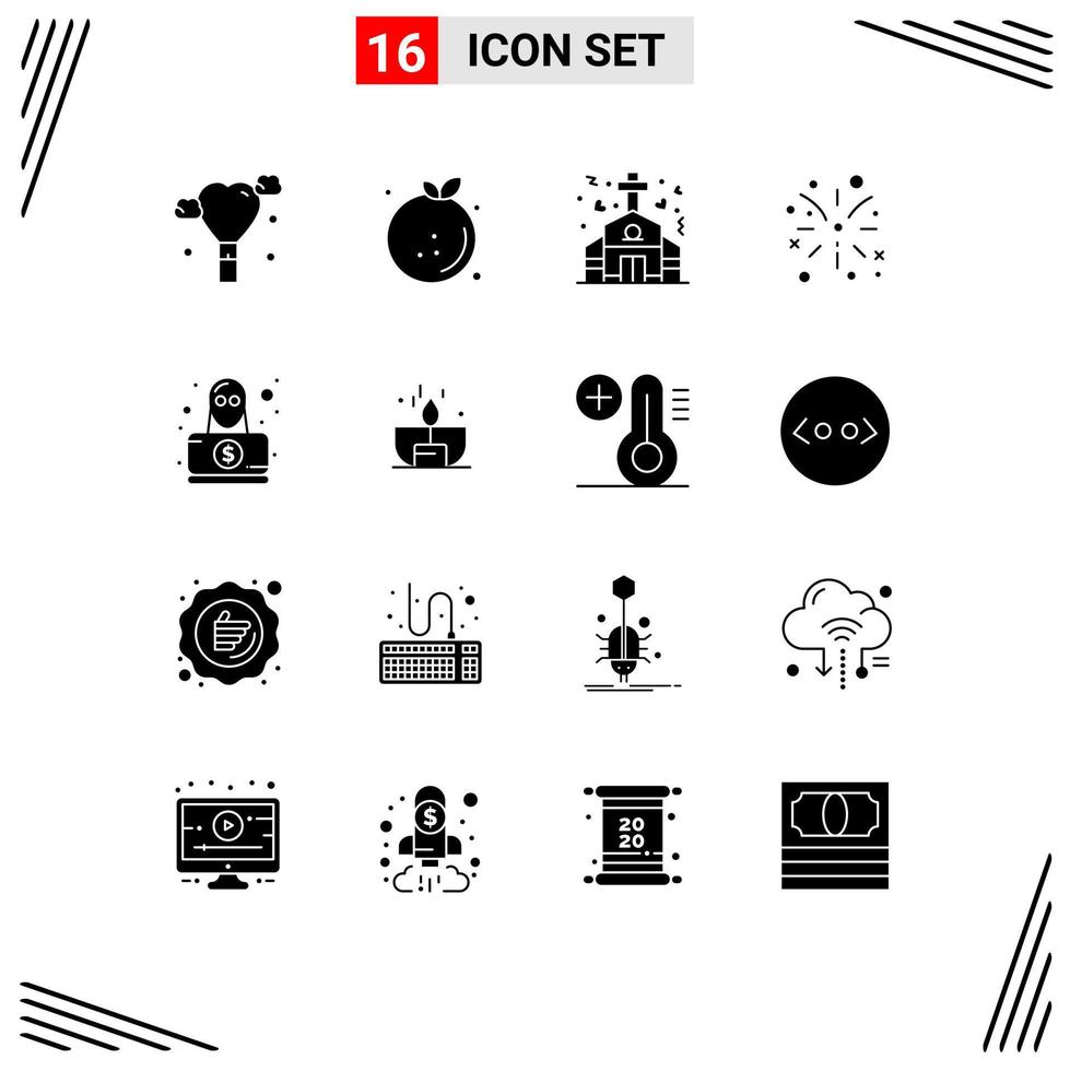 Set of 16 Vector Solid Glyphs on Grid for spy detective chapel fire canada Editable Vector Design Elements