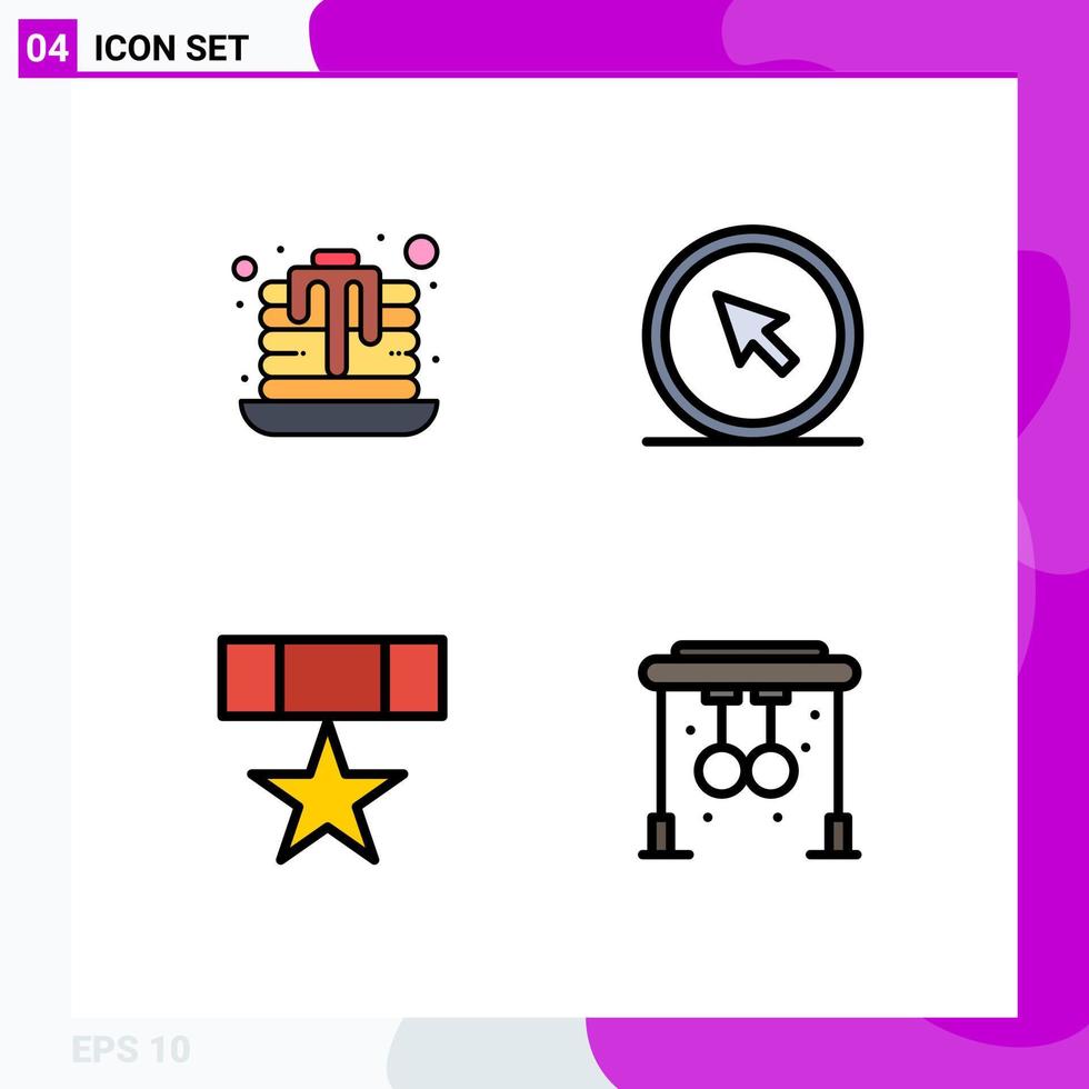 Group of 4 Filledline Flat Colors Signs and Symbols for dessert badge click point military Editable Vector Design Elements