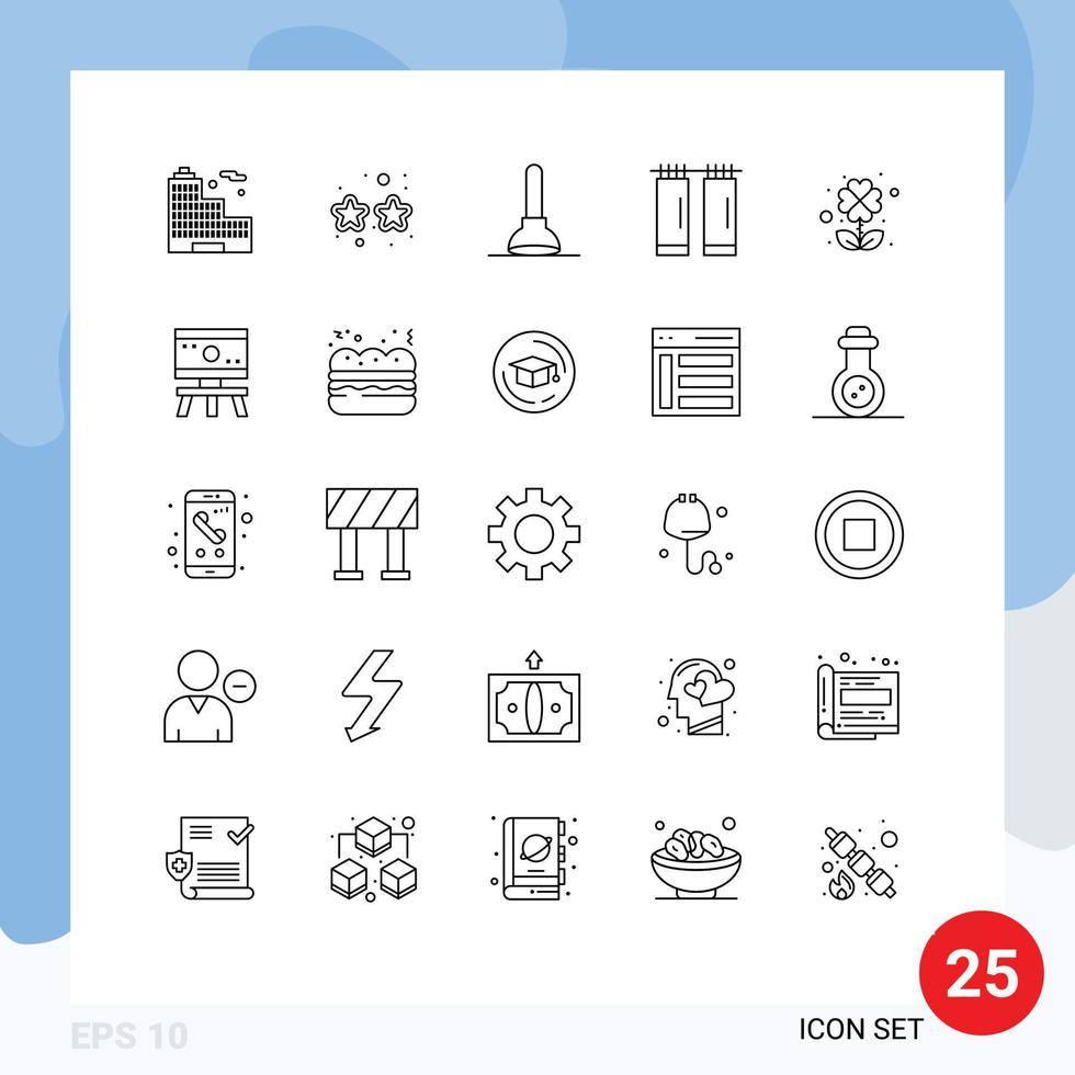 25 Universal Lines Set for Web and Mobile Applications board leaf toilet four interior Editable Vector Design Elements